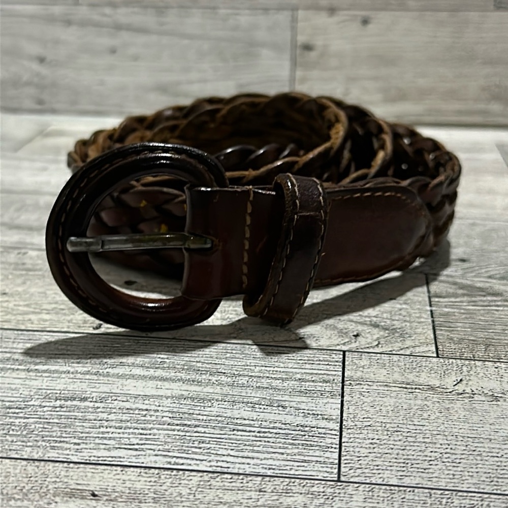 Brown braided leather fashion belt size 32